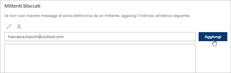 Uno screenshot della casella dei mittenti bloccati