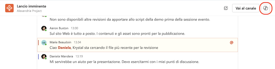 Accedi a Copilot dalla visualizzazione immersiva di un canale