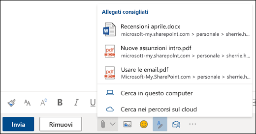 Allegare file che mostrano gli allegati suggeriti