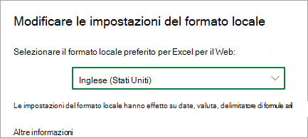 Modificare le impostazioni del formato regionale