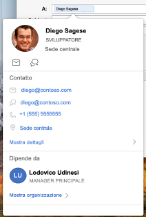 Scheda contatto nel calendario di Outlook