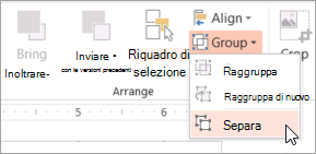 Selezione di Separa nel menu Raggruppa