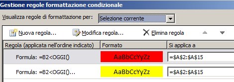 Regole di formattazione condizionale