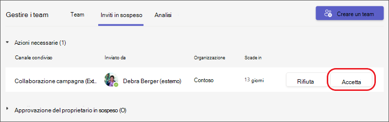 Teams : accettare un invito a un team di canale condiviso