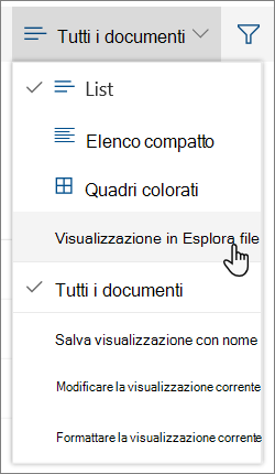 Menu Tutti i documenti con Apri in Esplora file evidenziato