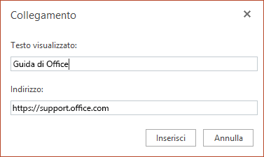 Inserire un collegamento ipertestuale