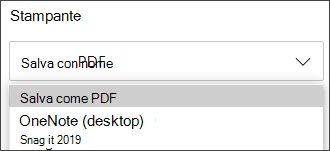 Opzione Salvataggio in formato PDF per la stampa.