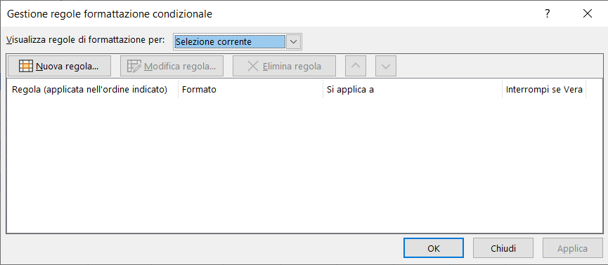 Finestra di dialogo Gestione regole formattazione condizionale