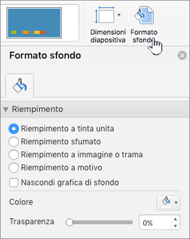 Impostazione del formato dello sfondo