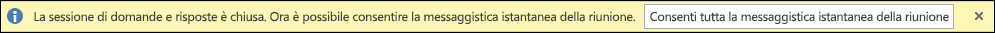 schermata della notifica di chiusura della sessione di domande e risposte.