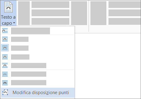 Opzione Modifica disposizione punti per Testo a capo sulla barra multifunzione