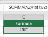 Excel visualizza l'errore #RIF! quando un riferimento di cella non è valido