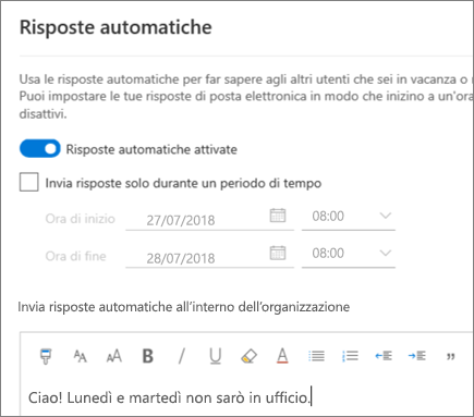 Creazione di una risposta fuori sede in Outlook sul Web