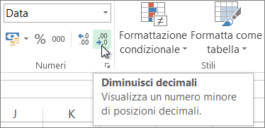 Pulsante Diminuisci decimali