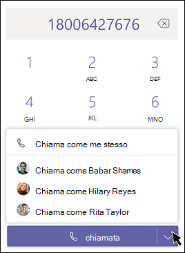 Chiamata di Teams come delegato - scegliere delegato