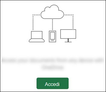 Diversi dispositivi connessi a un cloud. Pulsante Accedi nella parte inferiore.