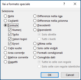 Passare alla finestra di dialogo Speciale