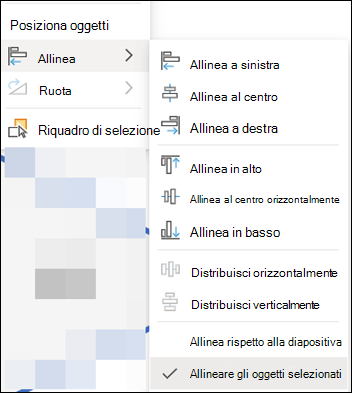 Menu Allinea in PowerPoint per il Web.