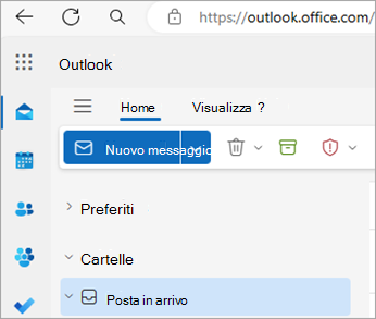 Screenshot che mostra la home page di Outlook sul Web