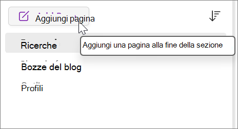 Selezionare per aggiungere una pagina alla fine della sezione