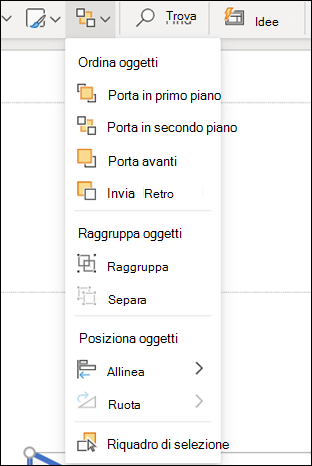 Menu Disponi in PowerPoint per il Web