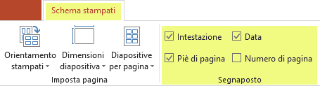 Deselezionare una casella di controllo, ad esempio Intestazione, per rimuovere la funzionalità dagli stampati.