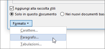 Selezionare Formato e quindi scegliere Paragrafo