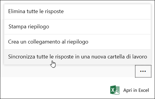 Opzione Sincronizza tutte le risposte in una nuova cartella di lavoro in Microsoft Forms