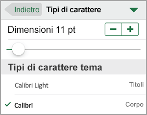 Cambiare le dimensioni del carattere