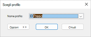 Finestra di dialogo Scegli profilo con il nome del nuovo profilo.