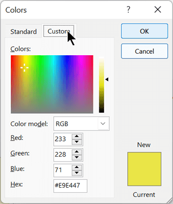 È possibile selezionare un colore personalizzato nella scheda Personalizzati della finestra di dialogo Colori.