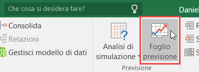 Pulsante Foglio previsioni nella scheda Dati