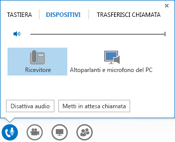 Schermata delle opzioni audio