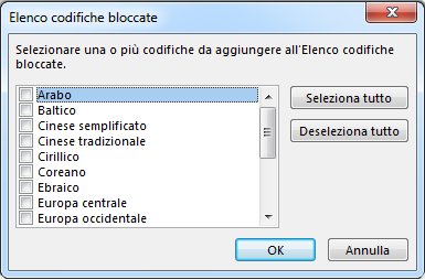 Finestra di dialogo Elenco codifiche bloccate