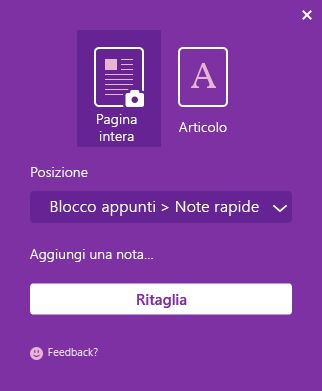 Finestra di OneNote Web Clipper