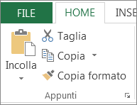 Pulsanti Copia e Incolla nella scheda Home
