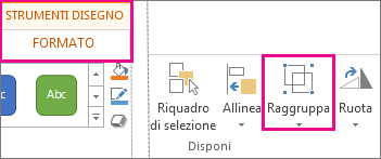 Pulsante Raggruppa nella scheda Strumenti di disegno - Formato