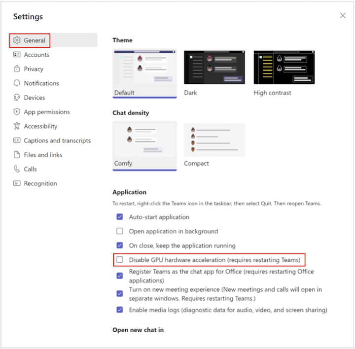 Impostazione GPU in Teams