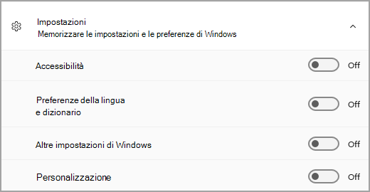 Sezione Impostazioni di Windows Backup.