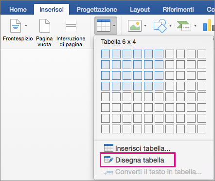 Draw Table is highlighted for creating a custom table