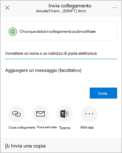 Screenshot della finestra di dialogo di condivisione in Android