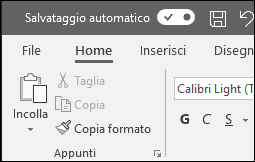 Interruttore del salvataggio automatico in Office