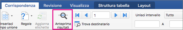 Nella scheda Lettere, l'opzione Anteprima risultati evidenziata