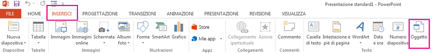 L'opzione Oggetto è nella scheda Inserisci.