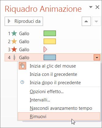 Rimuovere un effetto di animazione