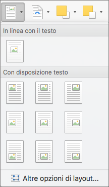 Nel menu Posizione selezionare la posizione dell'immagine o dell'oggetto disegno selezionato in relazione al testo circostante.