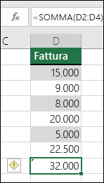 Excel visualizza un errore quando una formula ignora le celle di un intervallo