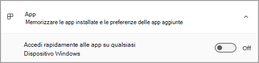 Sezione App di Windows Backup.