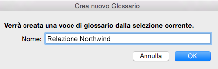 Finestra di dialogo Nuova voce di glossario