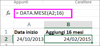 usare la formula DATA.MESE per aggiungere mesi a una data